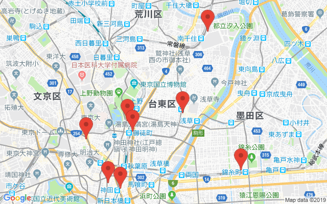 上野の保険相談窓口のマップ